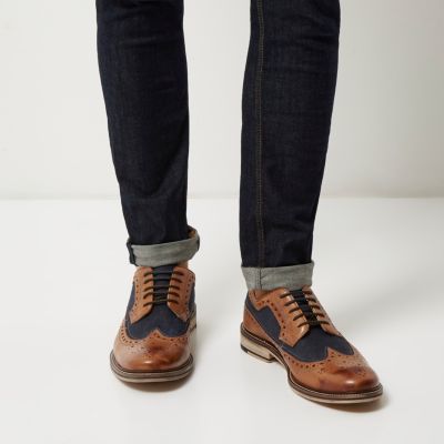 Brown leather and denim shoes